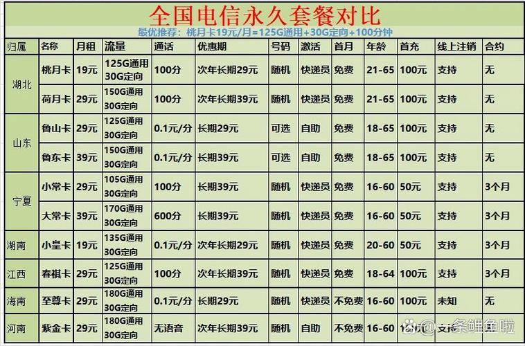 电信永久套餐合集月租19293949元 现在各省电信为了抢夺全国市场
