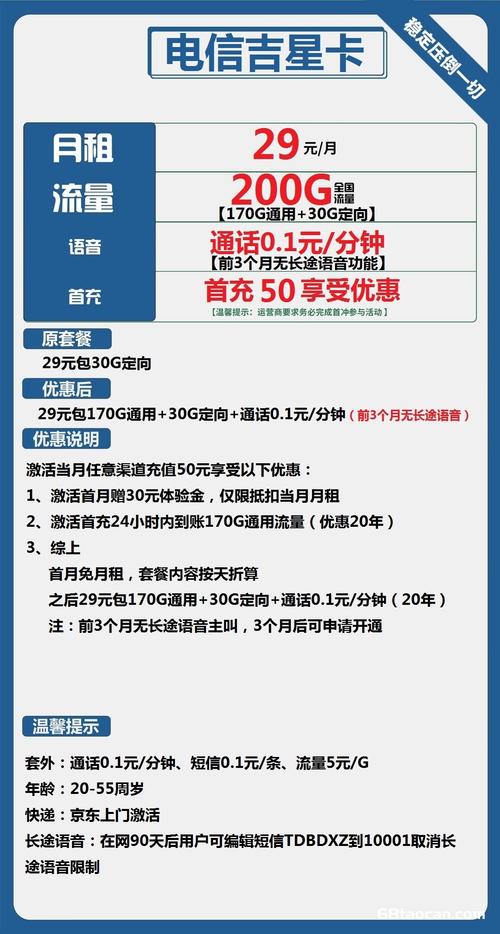 电信星卡29元200g流量长期套餐办理吉林星卡申请入口