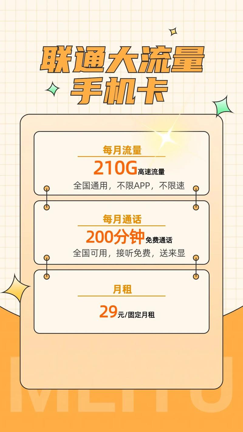 联通大王卡流量手机卡上架啦联通超大流量29元包210g 2