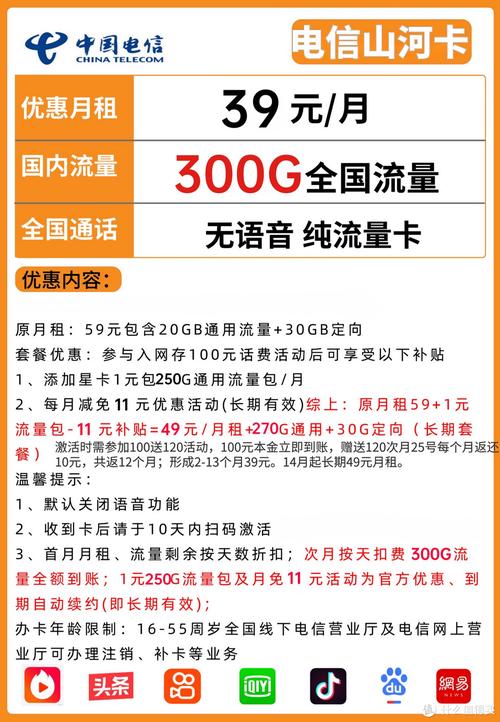 电信永久300g大流量解决流量焦虑拒绝不够用