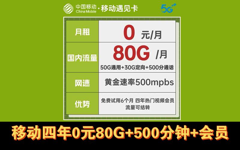 四年套餐移动0元包80g 500分钟 视频会员 黄金速率流量可结转自主