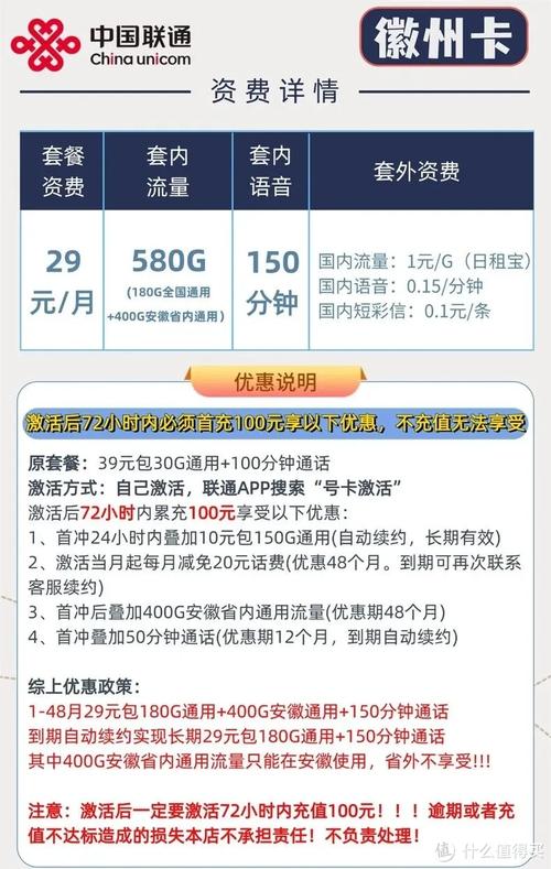 29月租580g150分钟月求求大数据把这个联通流量卡推给所有的安徽人