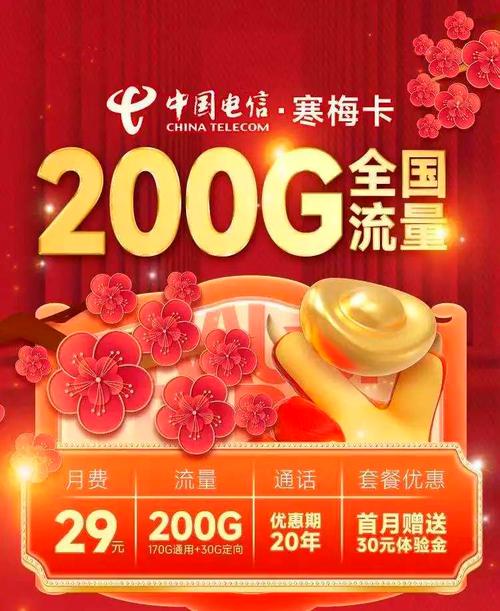这款卡叫做电信寒梅卡月租只要29元流量却有200g而且完全不