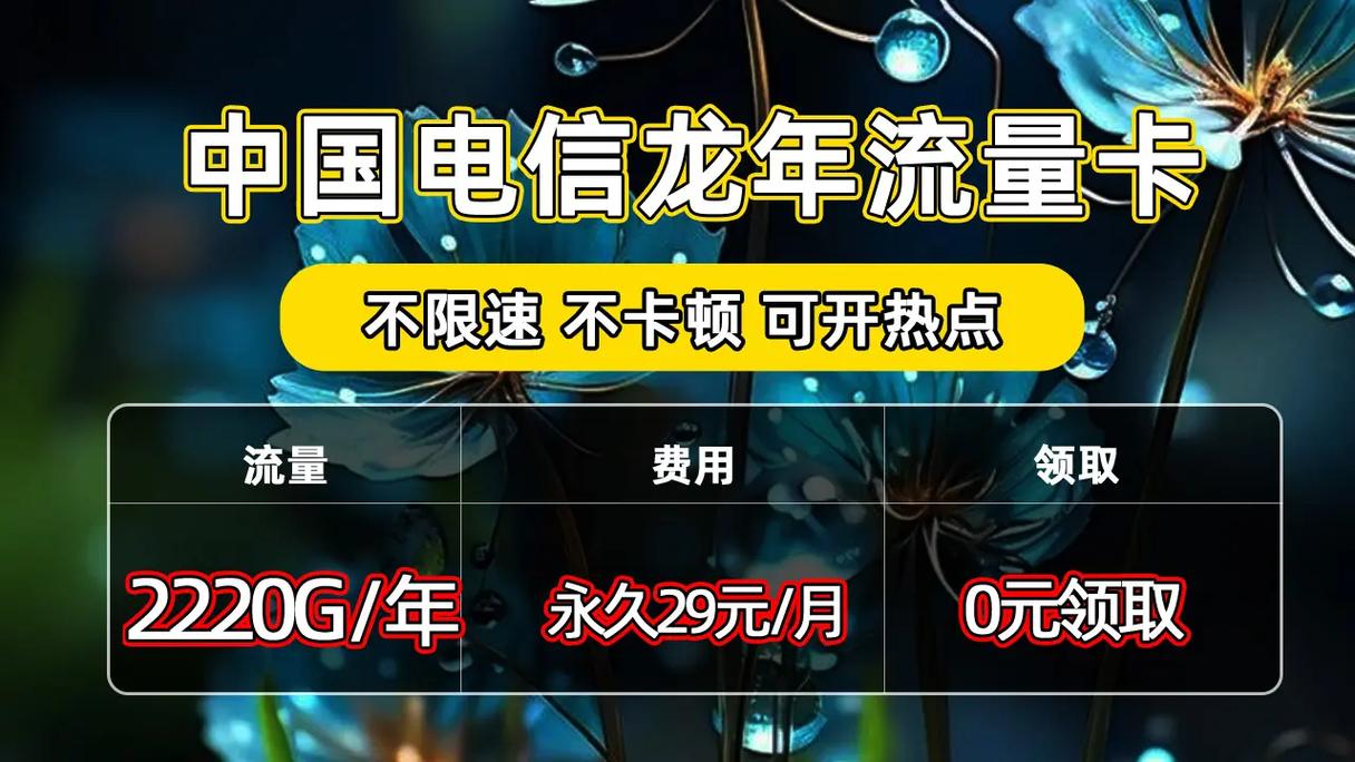 免费领取中国电信2220g全年高速大流量卡永久29