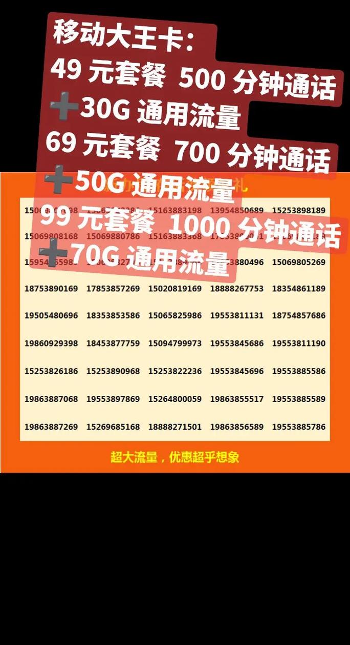 移动大王卡 49 元套餐 500 分钟通话30g 通用