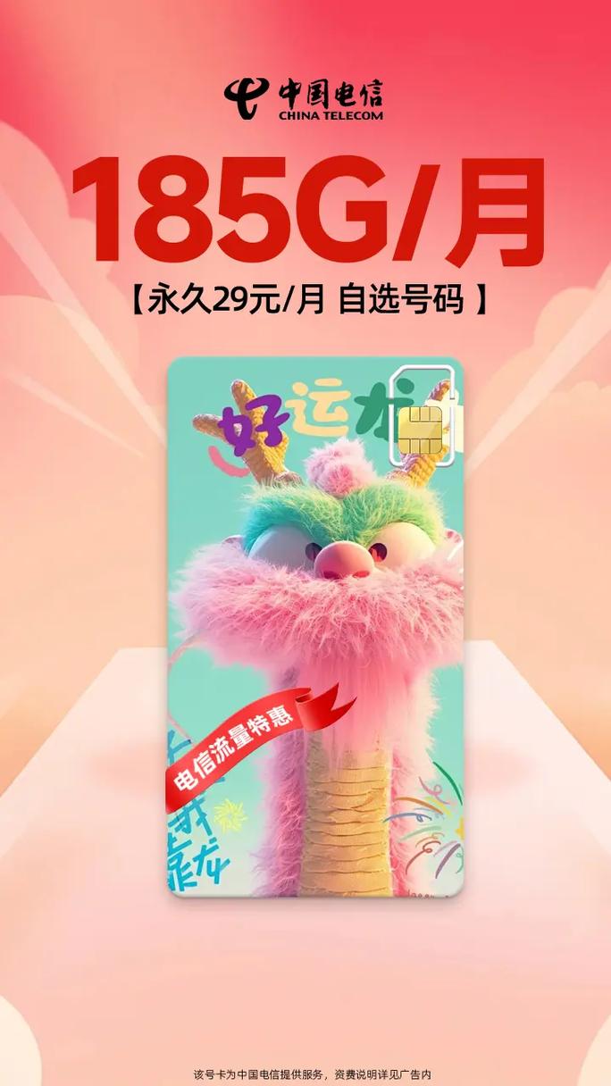 中国电信龙年全新流量卡永久29元月185g月高速流量
