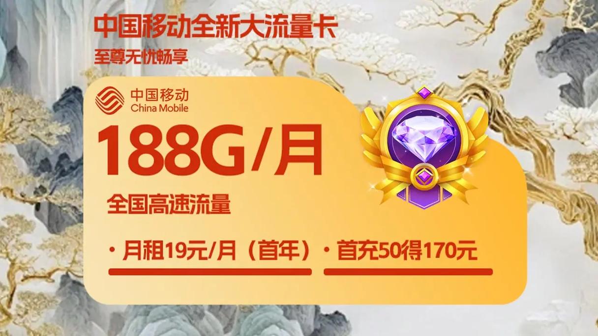 中国移动今日发放地点本省全新龙卡每月188g流量不限速