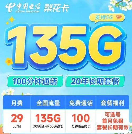 电信流量卡推荐长期套餐29元135g 100分钟通话 黄金速率 可选号