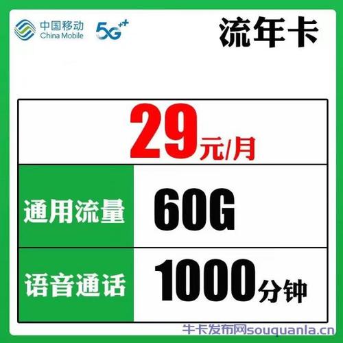 移动流年卡29元套餐介绍 60g通用流量 1000分钟通话