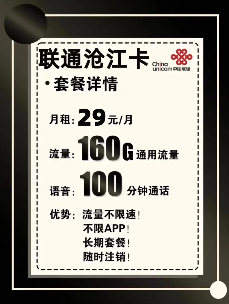 联通29元160通用大流量100分钟通话联通沧江卡 29元