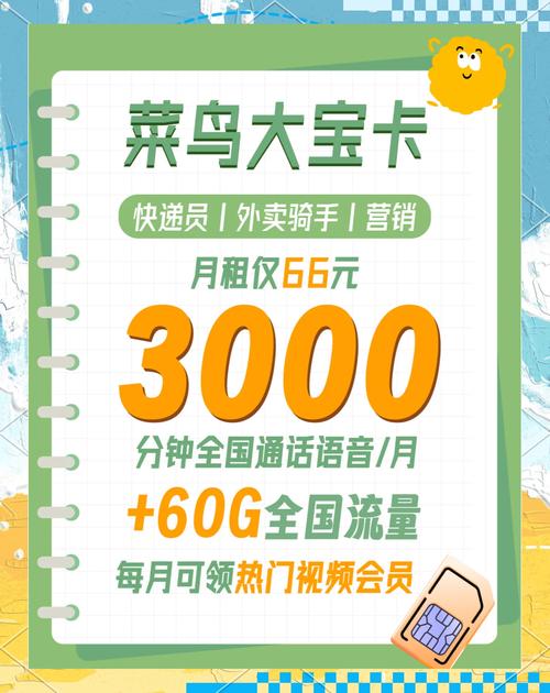 广东专属联通菜鸟大宝卡3000分钟通话