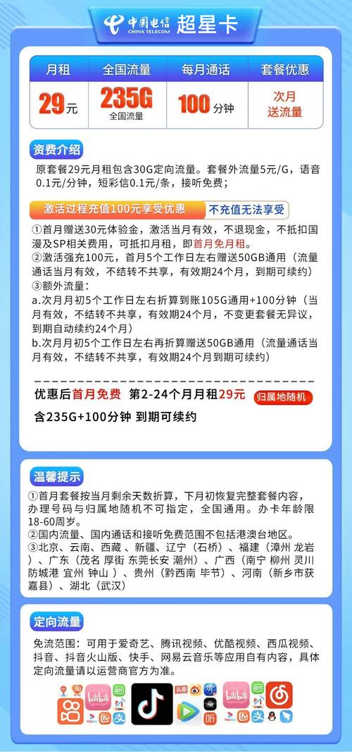 电信星卡29元235g套餐详细解析这类大流量卡靠不靠谱值不值得办理