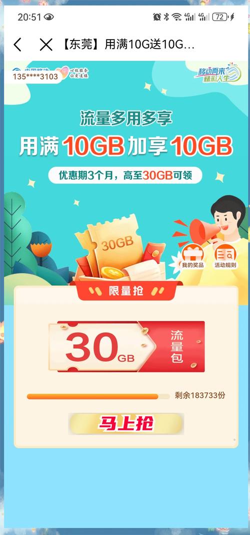 中国移动免费流量用满10g送10g