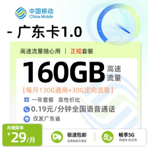 广东移动29元160g高速流量1