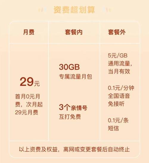 移动花卡宝藏版29元套餐首月免月租每月30g不限速足不出户包邮到家