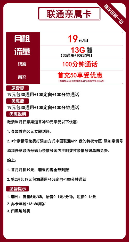 联通亲属卡超值福利来袭套餐服务通信