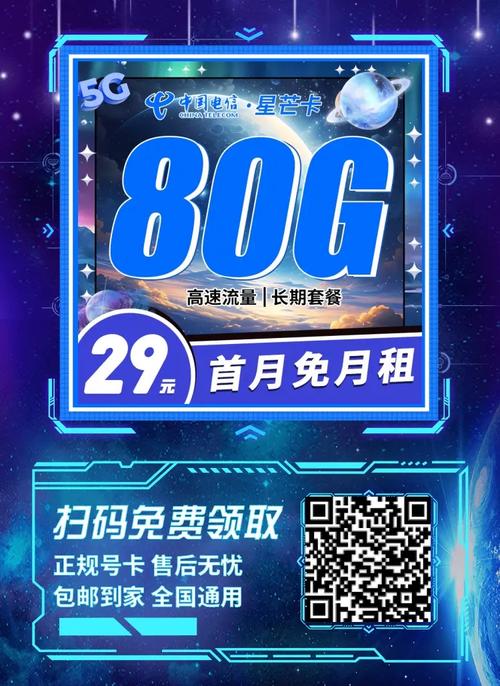 电信大流量卡电信星芒卡29元80g长期套餐