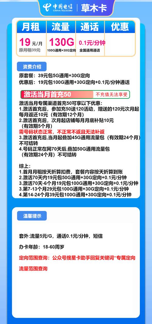 电信草木卡低月租享大流量通信新选择