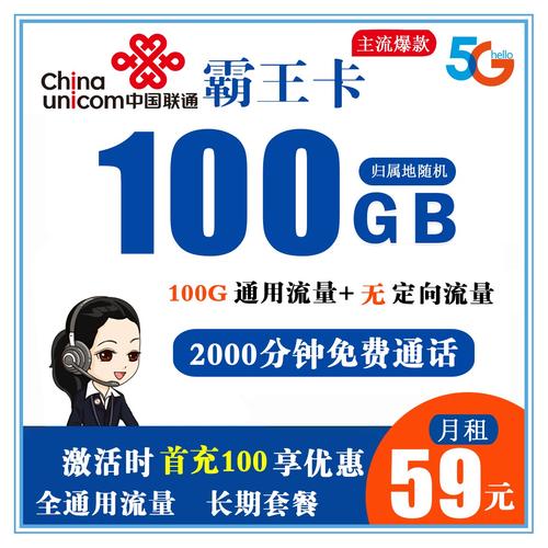n004联通霸王卡 59元100g流量 2000分钟长期套餐