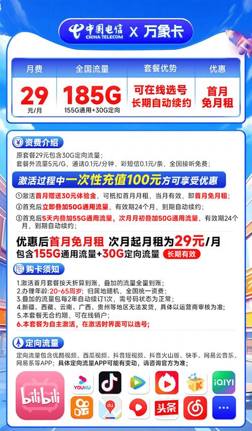 电信星卡29元185g套餐超全横评自选号码长期套餐是不是靠谱的