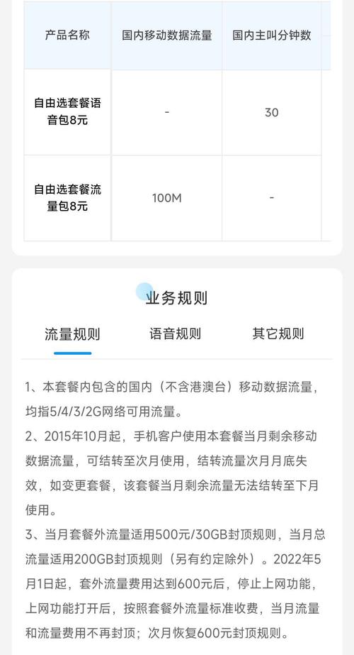 移动8元自由选套餐