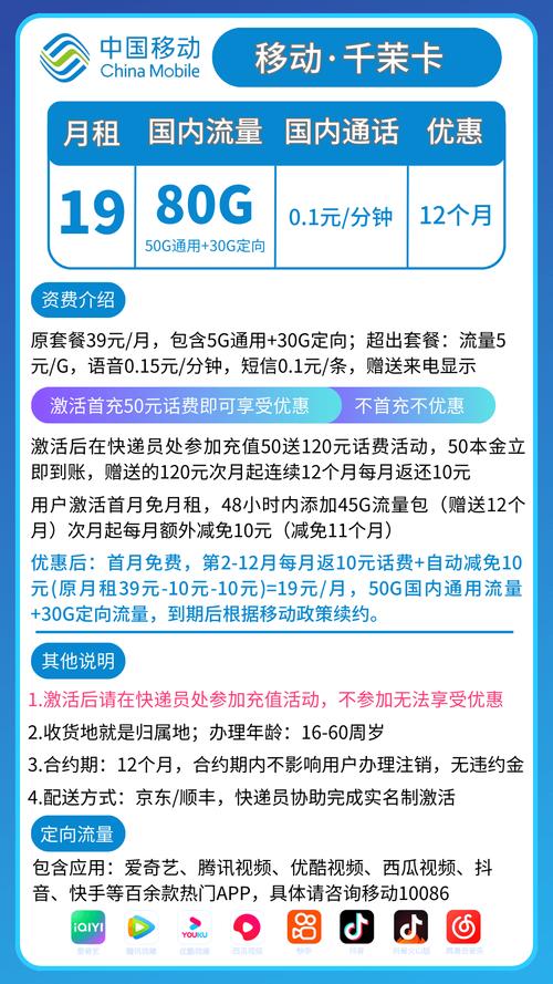 为50g通用 30g定向月租19元1移动流量卡全国流量19元套餐介绍当然