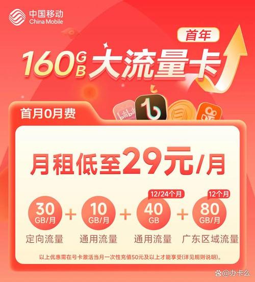 广东移动流量卡29元160g流量