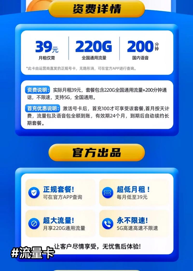 联通星龙卡 月租39元 流量220g