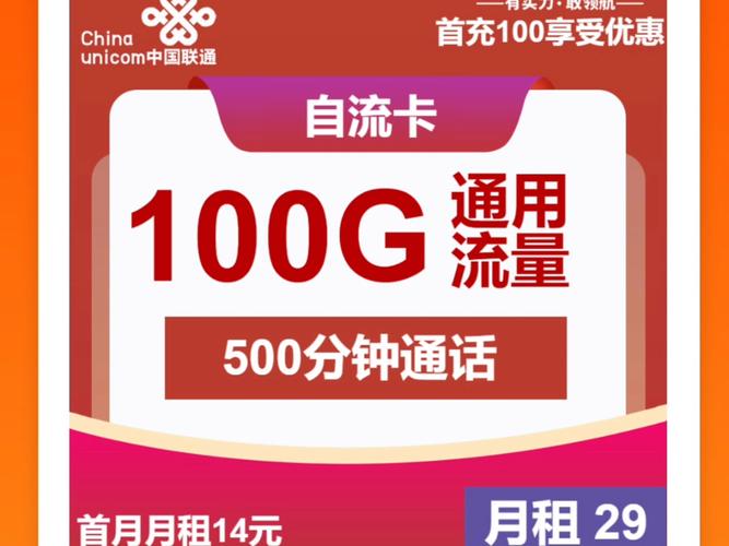 长期套餐自己激活联通自流卡29元包100g通用 500分钟 会员
