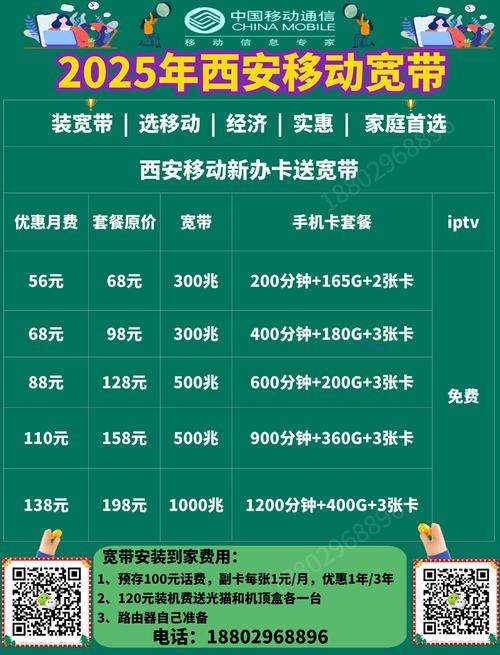 西安移动宽带800元包年安装预约套餐资费咨询办理营业厅上门服务