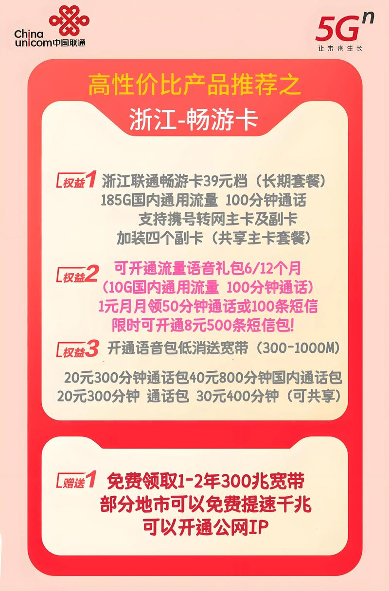 浙江联通高性价比产品推荐之联通畅游卡套餐