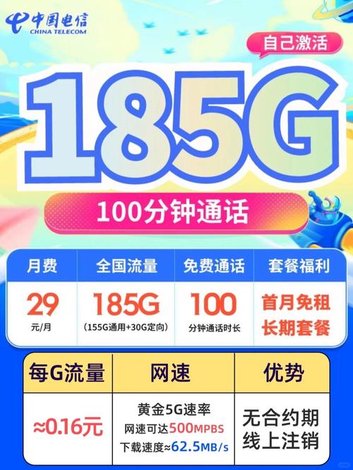 巨好用电信29元185g长期流量卡打工人必备