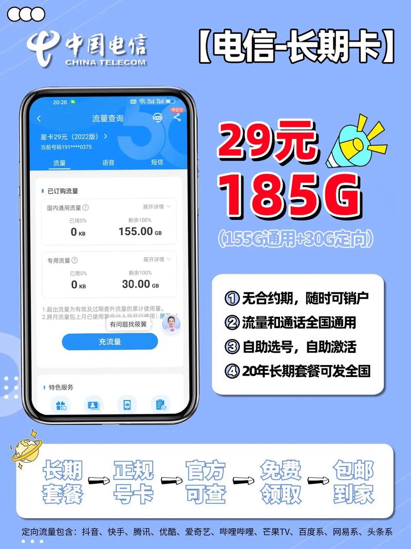 电信王炸套餐29元185g流量20年不发现一个能让流量焦