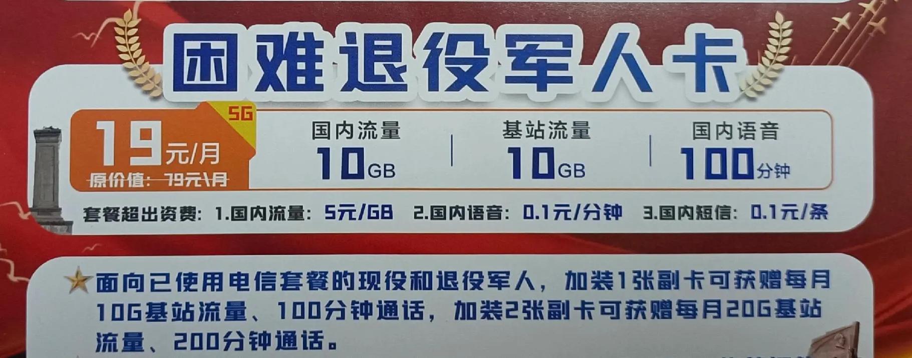 拥军卡送给最可爱的人办理电信号码加副卡送10g流量