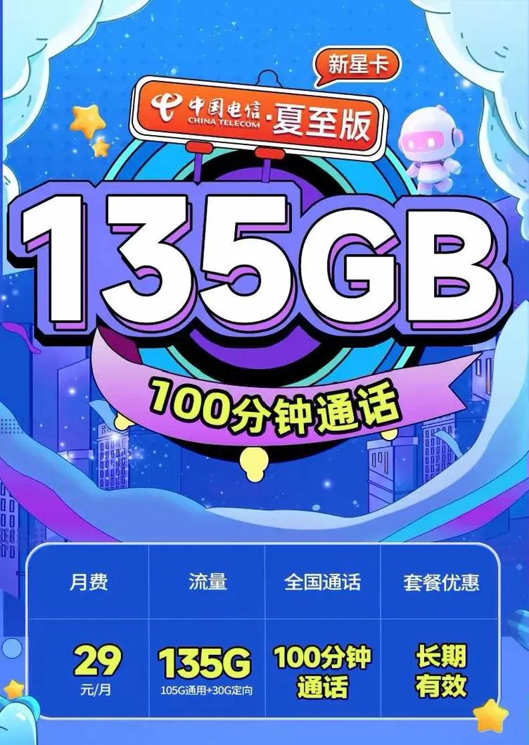 中国电信流量卡产品套餐 优惠后套餐29元105g通用流