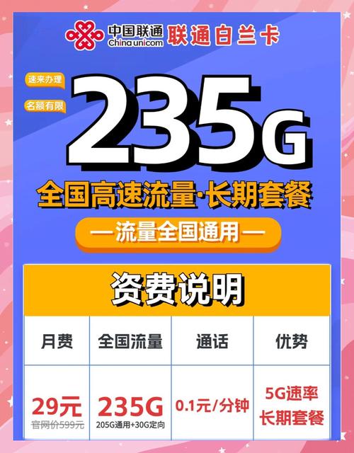 29元235g联通流量卡免费领