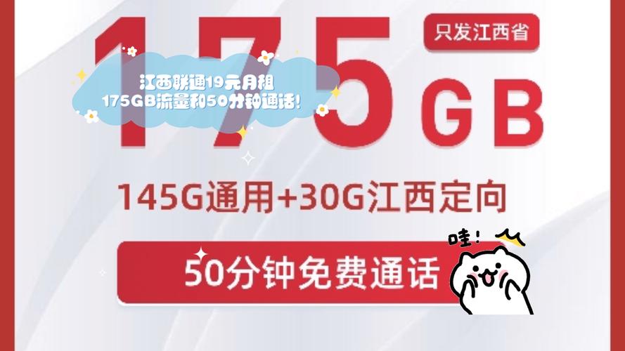 江西联通19元月租175gb流量和50分钟通话