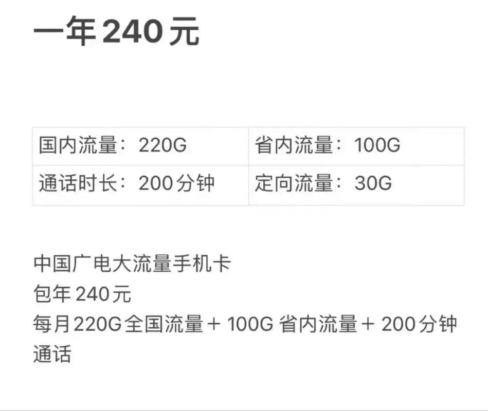 广电流量卡超大流量包年低至240元一年每个月350g流