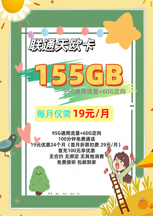 联通天欧卡19元享155g流量