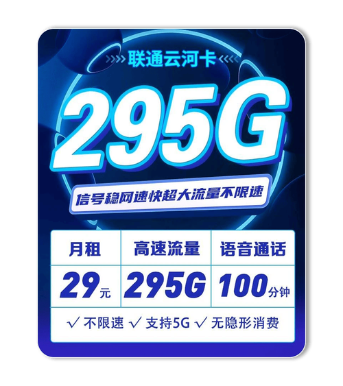 支持副卡16岁可办理29元295g100分钟联通云河卡4年