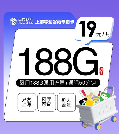 上海移动大流量卡 19元188g 50分钟