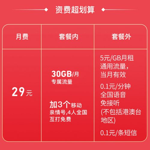 移动花卡29宝藏版 月租卡 全国通用流量5元1gb 三亚