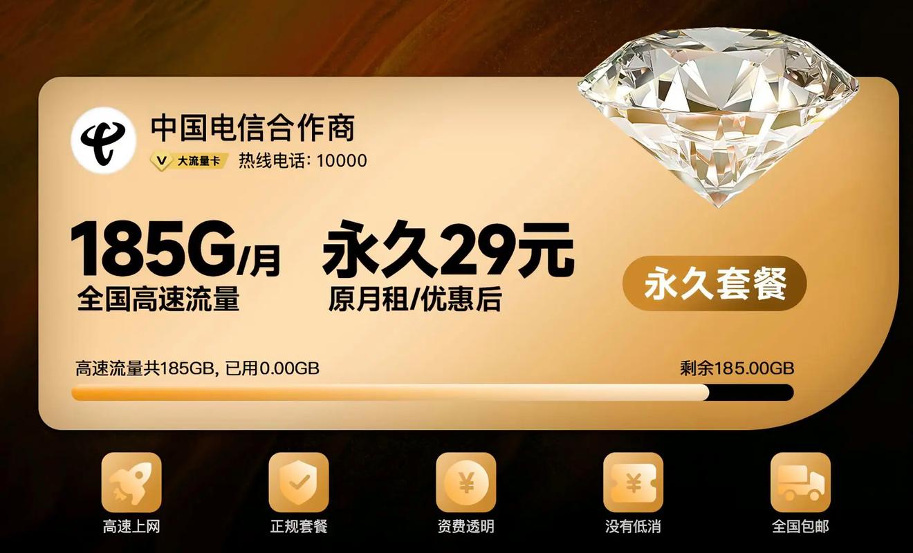 大流量卡 电信 电信星卡 长期月租29元185g流量用