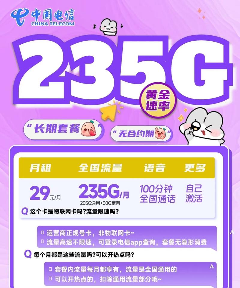 电信流量卡29元235g100分钟自己激活 235