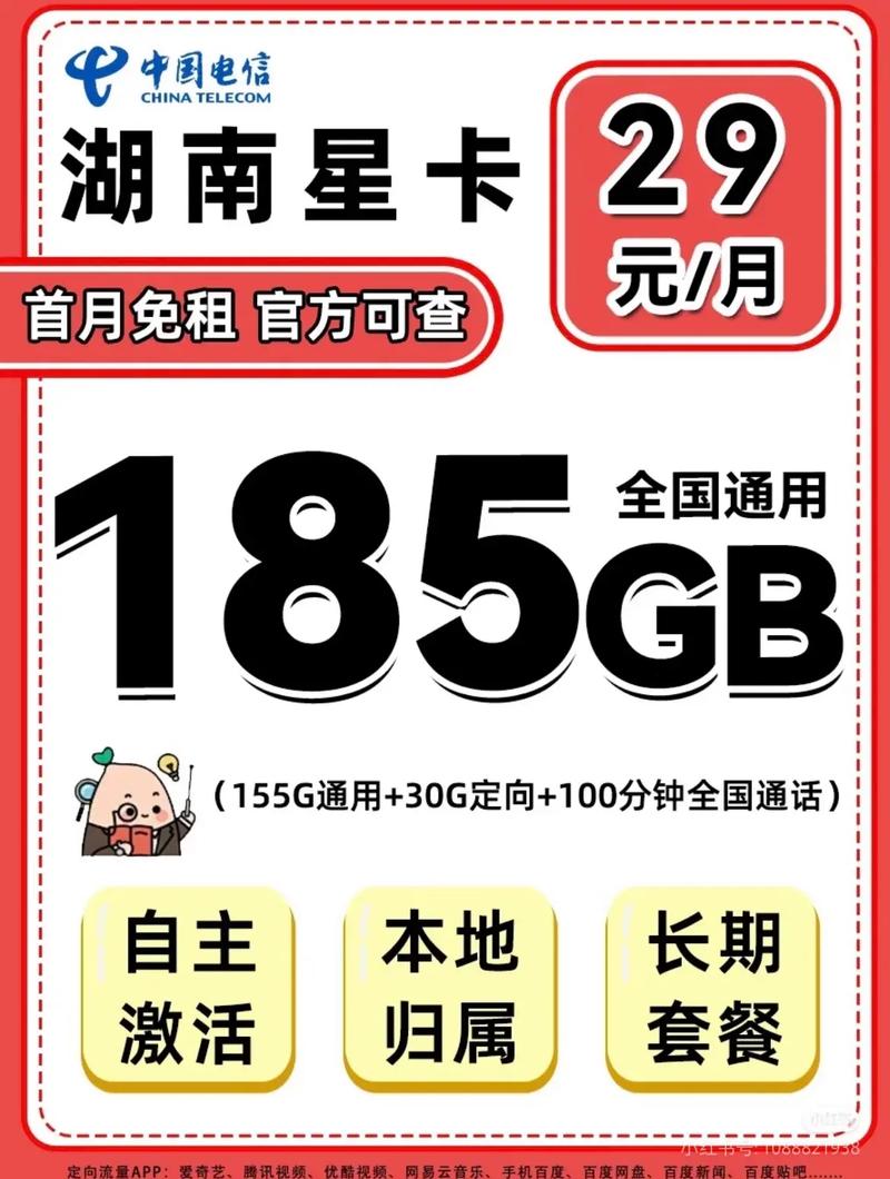 湖南电信专属流量卡29185 100分钟免费通话流量卡