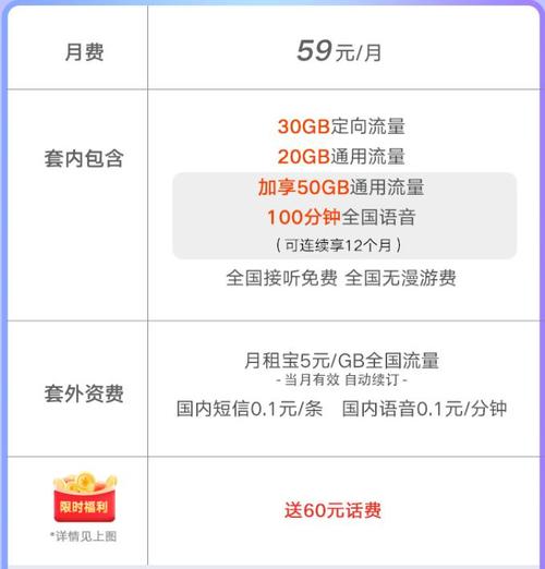 畅享通信新纪元联通套餐每月仅需59元