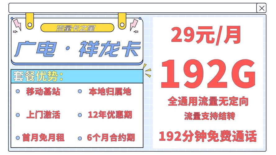 广电祥龙卡29元192g 192分钟通话 流量支持结转