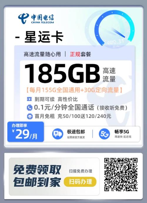 电信王炸神卡星运卡29元185g全国流量 通话01元分钟