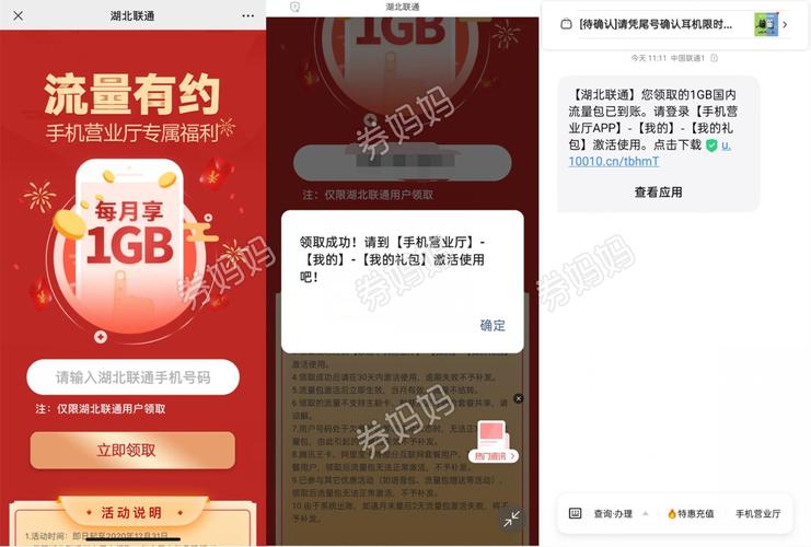 湖北地区联通领1g流量 输入手机号领取