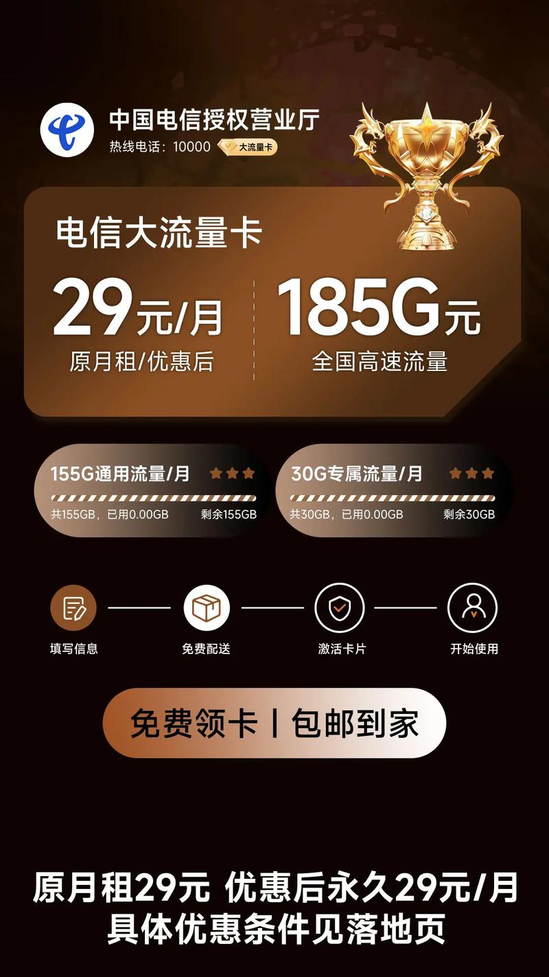 电信新套餐185g月全国流量不限速正规号卡无隐藏消费月